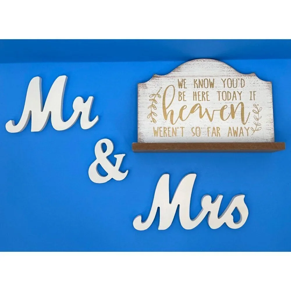 WEDDING BRIDAL MR & MRS FAMILY HEAVEN WOOD SIGNS TABLE DECOR LOT
